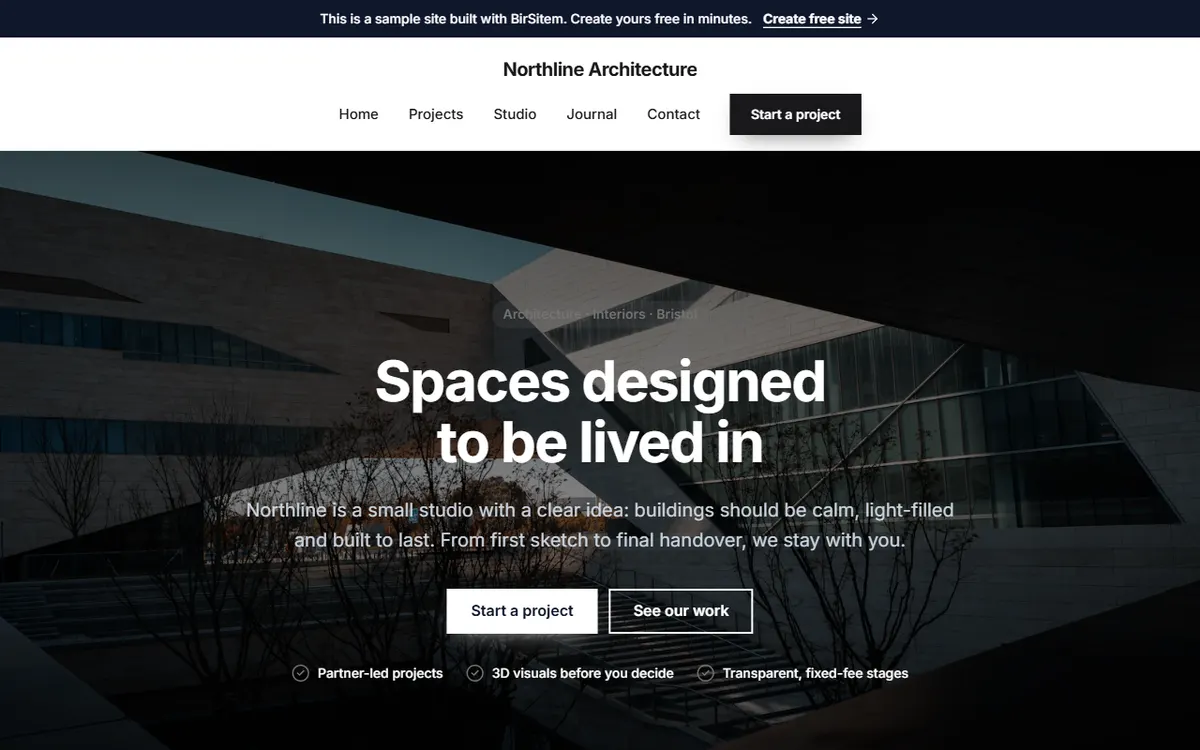 Home page of the Northline Architecture sample site