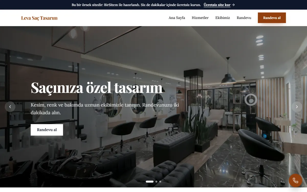 Home page of the Leva Saç Tasarım sample site